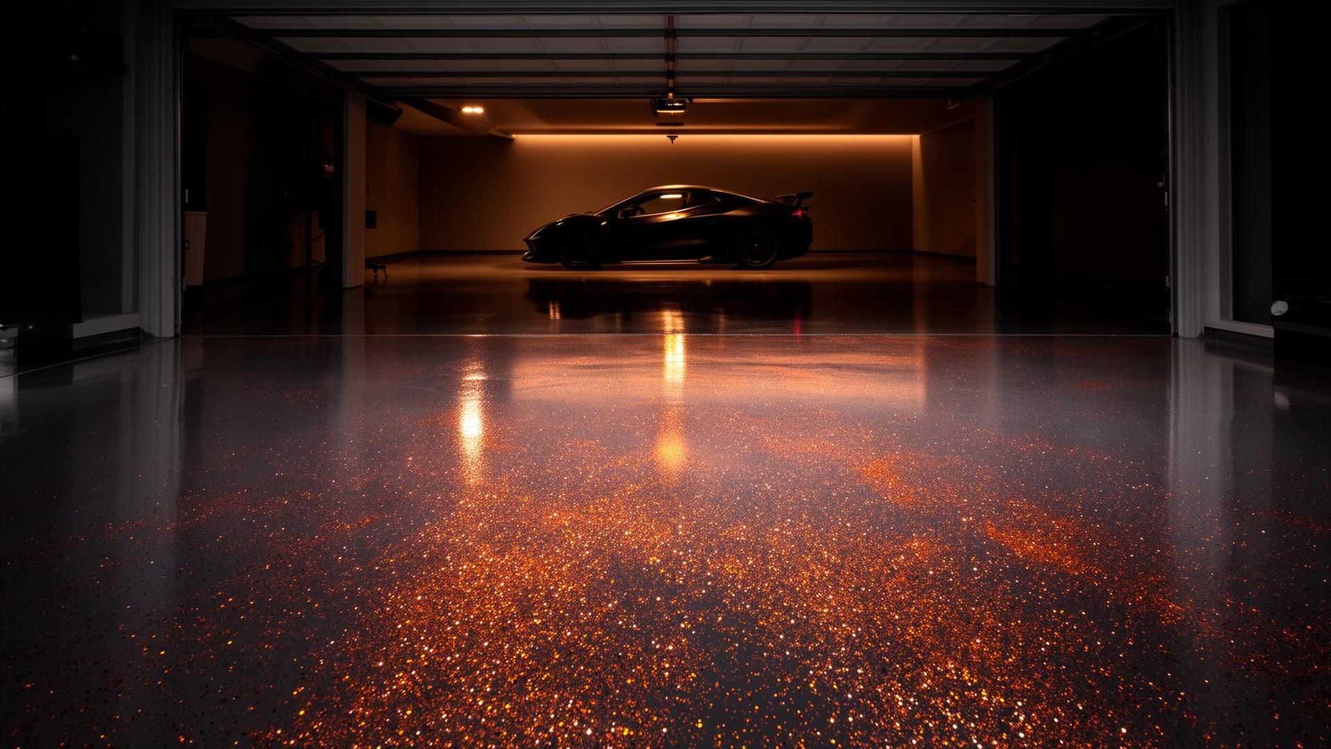 Glossy metallic epoxy garage floor